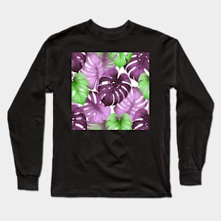 Pink Monstera Tropical Leaves Long Sleeve T-Shirt